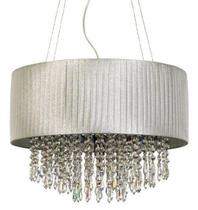 Pendente Lustre Silk Prata Com Cristal Para Led 38 Cm