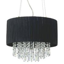 Pendente Lustre Silk Preto Com Cristal Para Led 38 Cm