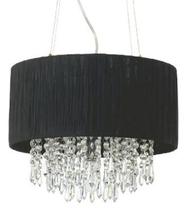 Pendente Lustre Silk Preto Com Cristal Para Led 50 Cm