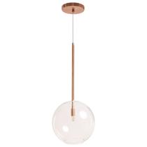 Pendente Lux Cobre Rose Gold Globo Vidro Cristal 25Cm + Led