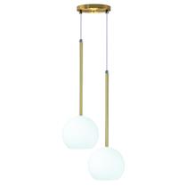 Pendente Lux Duplo Dourado Globo Vidro Branco Fosco + Led