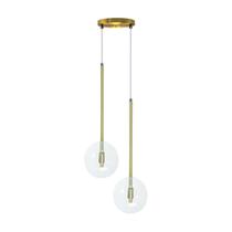 Pendente Lux Duplo Dourado Globo Vidro Cristal + Led