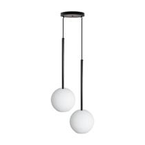 Pendente Lux Duplo Preto Globo Vidro Branco Fosco + Led