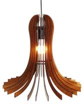 Pendente Madeira Wood Flower 41CM Base e Fio Preto 1E27