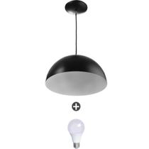 Pendente Meia Lua 30 Alumínio Preto Com Lampada
