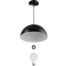 Pendente Meia Lua 30 Alumínio Preto Com Lampada Pendente Meia Lua 30 Alumínio Preto Com Lampada