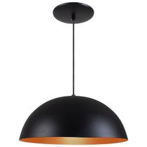 Pendente Meia Lua 34cm Luminária Alumínio Preto Textura C/ Cobre - Rei da Iluminação