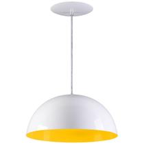 Pendente Meia Lua 40cm Luminária Alumínio Branco Textura C/ Amarelo - Rei da Iluminação