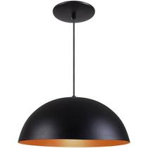 Pendente Meia Lua 40cm Luminária Alumínio E27 Preto Textura com Cobre