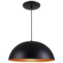 Pendente Meia Lua 40cm Luminária Alumínio Preto Textura C/ Cobre - Rei da Iluminação