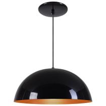 Pendente Meia Lua 50cm Luminária Alumínio Preto Brilhante C/ Cobre - Rei da Iluminação