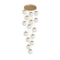 Pendente Moderno Dourado 15 Globos Pé Direito Duplo Escada