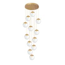 Pendente Moderno Dourado 60cm 12 Globos Pé Direito Alto Sala Escada Pendente Moderno Dourado 60cm 12 Globos Pé Direito Alto Sala Escada