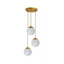 Pendente Moderno Dourado Globo Triplo P/ Sala Espaço Gourmet Pendente Moderno Dourado Globo Triplo P/ Sala Espaço Gourmet