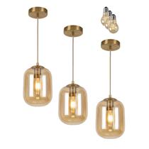 Pendente Moderno Glass Dourado Vidro Âmbar Com Lâmpada LED