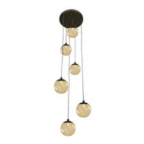 Pendente Moderno Preto 36cm 6 Globos Pé Direito Alto Sala Vão de Escada