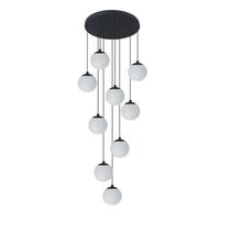 Pendente Moderno Preto 50cm 9 Globos Pé Direito Alto Sala Vão de Escada