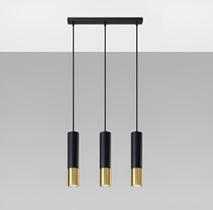 Pendente Moderno Slim Tubular Bicolor 30cm P/3 Mini Dicroicas Canopla Linear 45cm