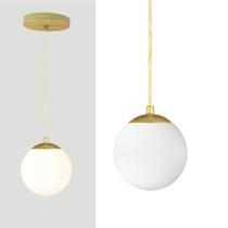 Pendente OURO C/ Globo Esfera de Vidro BRANCO de 14cm