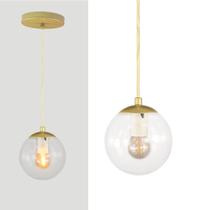 Pendente OURO C/ Globo Esfera de Vidro CRISTAL de 14cm