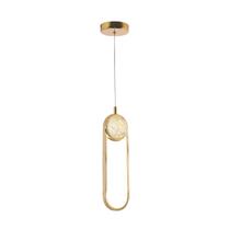 Pendente Oval de Metal Dourado Vidro 35cm Led 17W 3000K Bivolt