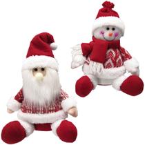 Pendente papai noel / boneco de neve de pelucia sentado xadrez/vm 25cm