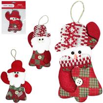 Pendente papai noel / boneco de neve de pelucia trico xadrez 13x8cm Pendente papai noel / boneco de neve de pelucia trico xadrez 13x8cm