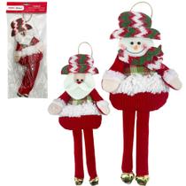Pendente papai noel / boneco de neve de pelucia xadrez vd com guizo 29x13cm código - Rio master