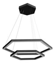 Pendente Perfiline 2 Módulos Hexagonais Preto 60cm Led 50W 3000K Bivolt