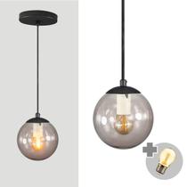 Pendente PRETO C/ Globo de Vidro FUMÊ de 14cm + LED 2W