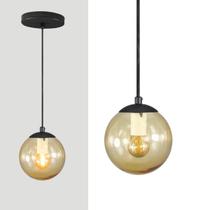 Pendente PRETO C/ Globo Esfera de Vidro AMBAR de 14cm