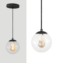Pendente PRETO C/ Globo Esfera de Vidro CRISTAL de 14cm