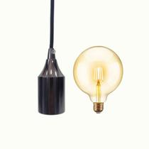 Pendente Preto Perola Liso Cabo Alumínio Soquete E27 Simples Decorativo Luxo Bivolt + Lâmpada G125