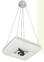 Pendente quadrado de acrílico com detalhe cromado, base branca 220v Pendente quadrado de acrílico com detalhe cromado, base branca 220v