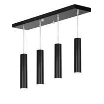 Pendente Quadruplo Tubo Cilindro Preto 30Cm + Led 6k