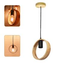 Pendente Redondo Rústico Em Madeira Com Canopla Para Teto