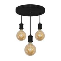 Pendente Redondo Triplo Tubo Gourmet Nordic Preto