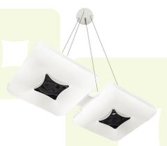 Pendente retangular de acrílico com detalhe cromado, base branca 220v