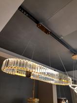 Pendente Retangular Dourado Led 3000k com Cristal K9 Transp Pendente Retangular Dourado Led 3000k com Cristal K9 Transp