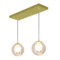 Pendente Retangular Duplo Dourado Harmony Bolinha Ambar