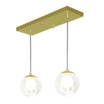 Pendente Retangular Duplo Dourado Harmony Bolinha Vidro