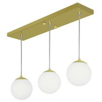 Pendente Retangular Triplo Dourado Orby Bolinha Vidro