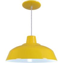 Pendente Retrô 34cm Luminária Lustre Alumínio E27 Amarelo