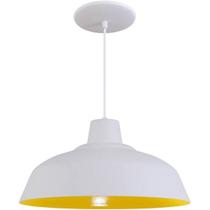 Pendente Retrô 34cm Luminária Lustre Alumínio E27 Branco Textura com Amarelo - L & L Iluminação
