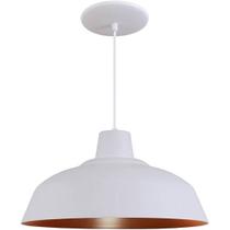 Pendente Retrô 34cm Luminária Lustre Alumínio E27 Branco Textura com Cobre Pendente Retrô 34cm Luminária Lustre Alumínio E27 Branco Textura com Cobre
