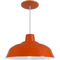 Pendente Retrô 34cm Luminária Lustre Alumínio E27 Laranja