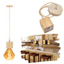 Pendente Rústico Em Madeira Maciça 1M Lâmpada Led Formato Pendente Rústico Em Madeira Maciça 1M Lâmpada Led Formato