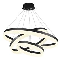 Pendente Saturn Led Preto 80cm Cabo 4m Dimerizável Ø80cm
