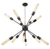 Pendente Sputnik Atom Preto + 12 Lampadas Filamento de carbono 110V T30 St598