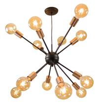 Pendente Sputnik Atom Preto com Cobre + 12 Lampadas Filamento de carbono 220V G95 St598
